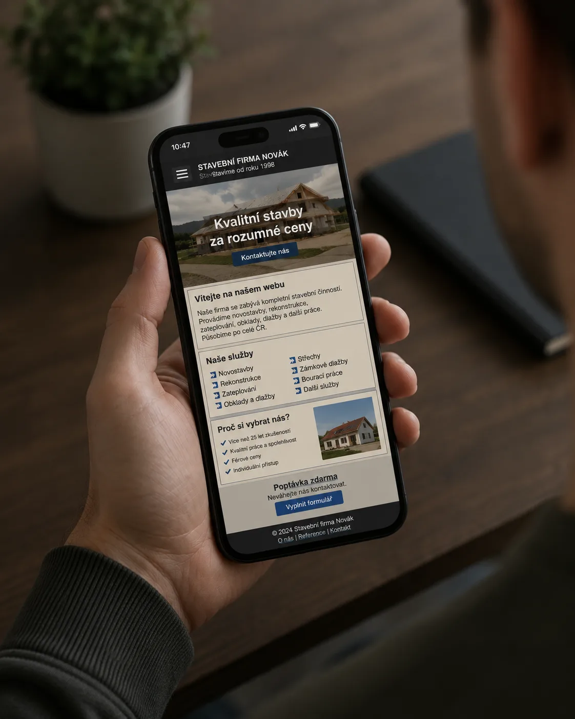 A small-business owner viewing a slow, cluttered website on their phone